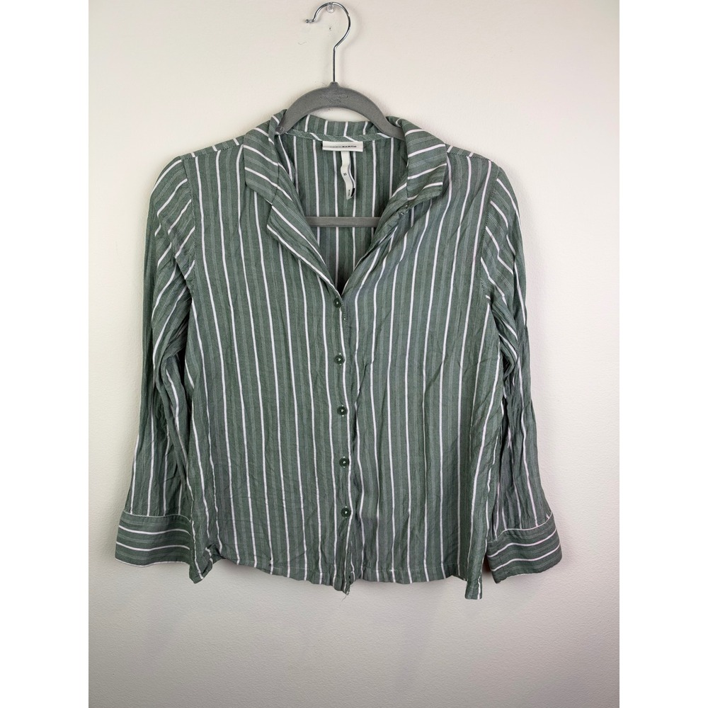 Cozy Earth Womens XS Green White Striped Rayon Tencel Pajama Top Long Sleeve